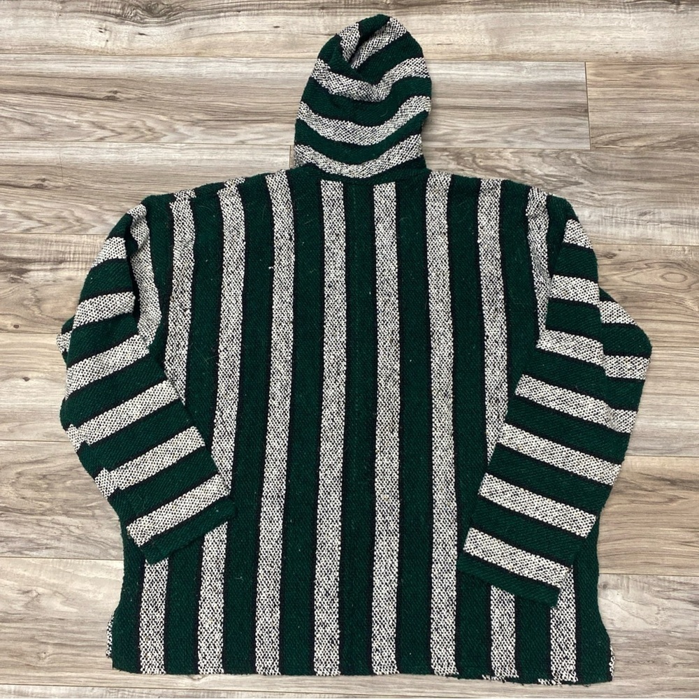 EMISA Baja Drug Rug Hoodie Mexican Hippie Size XL MADE IN MEXICO Green White - Picture 4 of 4
